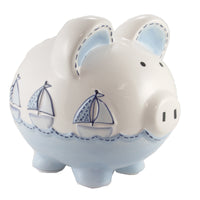 (48607) Child To Cherish Triple Sailboat Piggy Bank, 7.75 Inch, Ocean Water Waves 36909