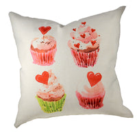 (48742) Home Decor Valentine Cupcake Quartet, 20.00 Inch, Cottage Pillow Pwvcq