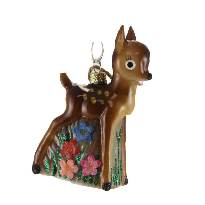 Kitsch Deer - One Ornament 4 Inch, Glass - Springtime Flowers Fawn Go4057 (48789)