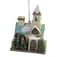 (48819) Christmas Flea Market Church Ornament, 4.00 Inch, Putz Glitter Lc8390