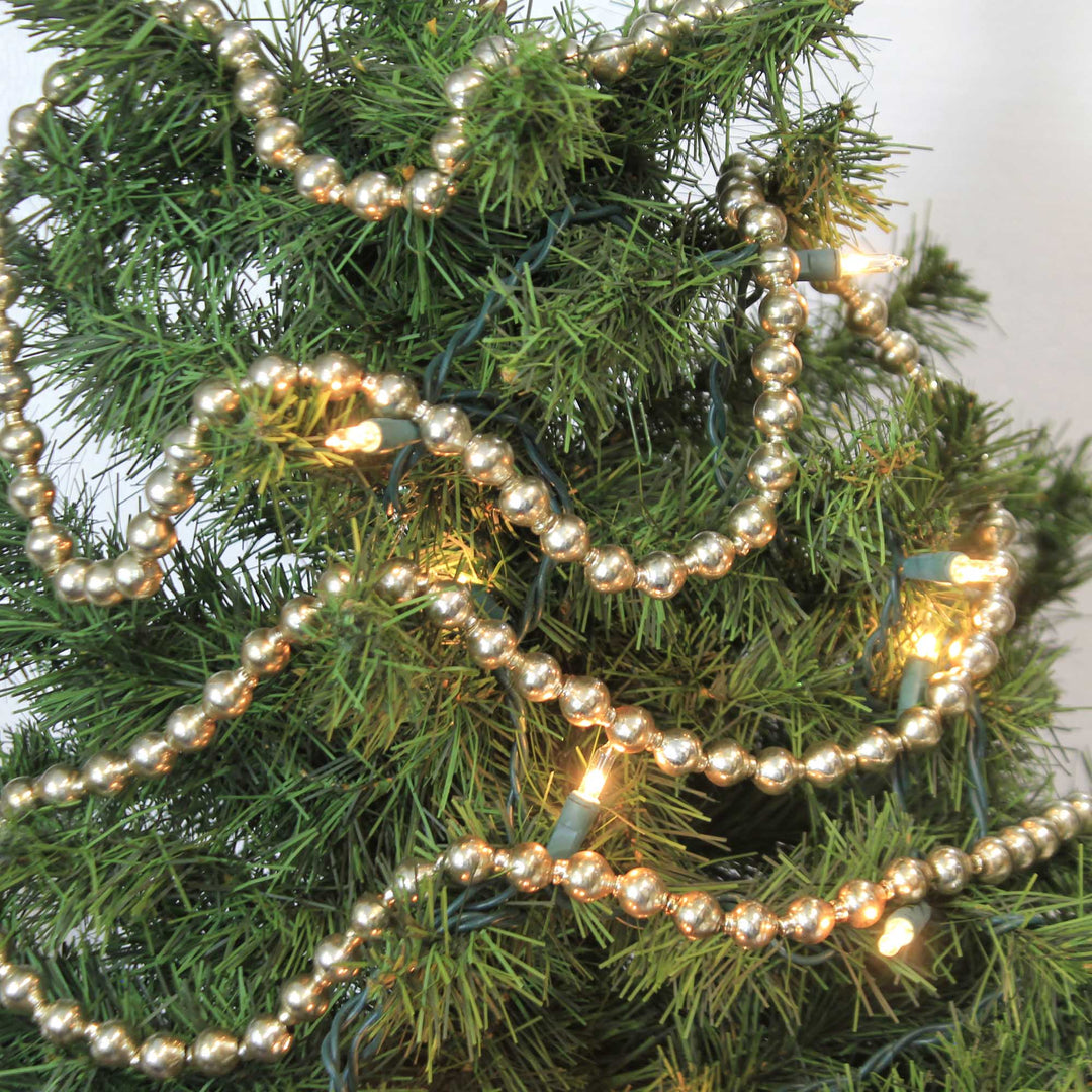 Vintage Style Silver Wood Bead Garland Christmas Tree Holiday