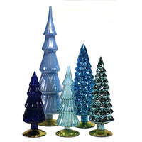 (49269) Cody Foster Blue Hued Glass Trees Set / 5, 17.00 Inch, Christmas July 4Th Village Decorate Decor Ms2040b