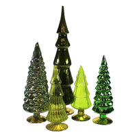 (49271) Cody Foster Green Hues Glass Trees Set / 5, 17.00 Inch, Decorate Mantle Christmas Decor Ms2040g