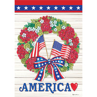 (49482) Home & Garden Flag Wreath Garden Flag, 18.00 Inch, Patriotic Geranium 4539Fm