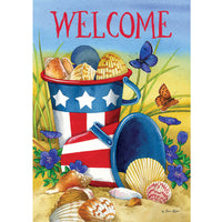 (49483) Home & Garden Beach Pails Garden Flag, 18.00 Inch, Sea Shells Patriotic 4562Fm