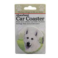 (49490) Car Coaster White German Shepherd Coaster, 2.50 Inch, Abosrbant Pet Dog 23175W