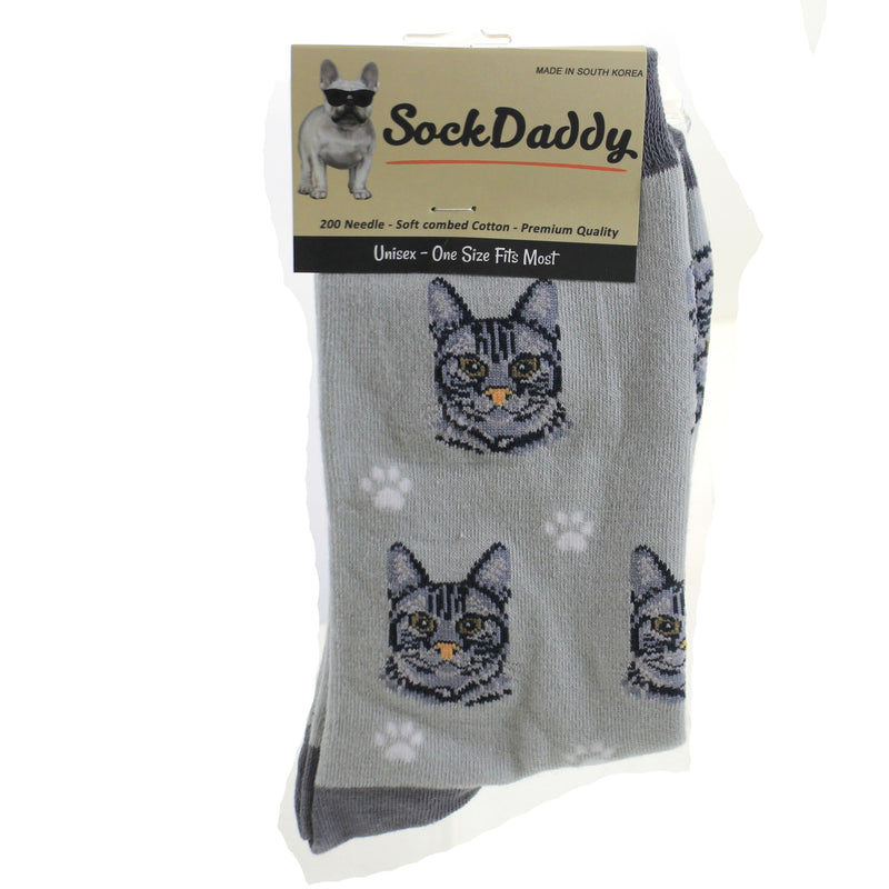 14.00 Inch Silver Tabby Cat Socks Premium Quality 8018 (49706)