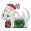 (49964) Old World Christmas White Elephant, 3.25 Inch, Santa Hat Gifts 12592