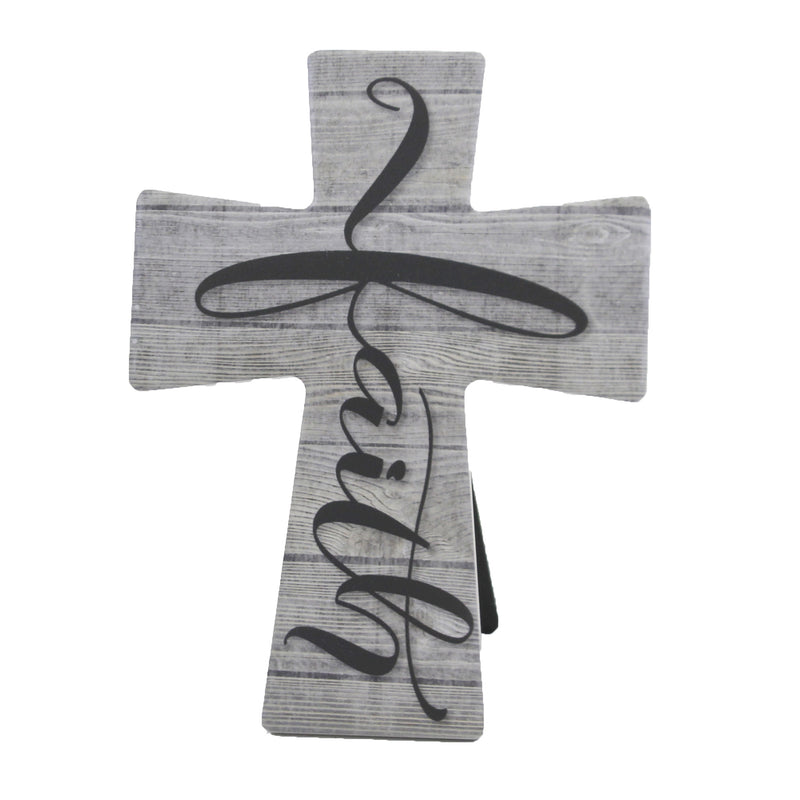 (50236) Religious Faith Cross With Easel, 7.75 Inch, Wood Look Plank Icinfa