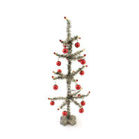 (50730) Christmas Tinsel Tree Red Ornaments, 10.25 Inch, Vintage Look Silver 52896.