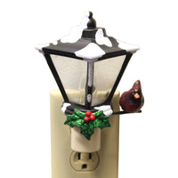 (50774) Christmas Lantern W/Cardinal Night Light, 6.00 Inch, Flicker Bulb Electric Plug-In 164077