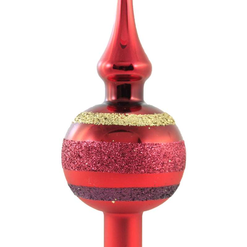 Inge Glas Dark Red Block Stripes Finial - - SBKGifts.com