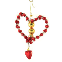 (50936) Holiday Ornament Heart With Dangling Heart, 3.00 Inch, Czech Beaded Love Valentine 362919