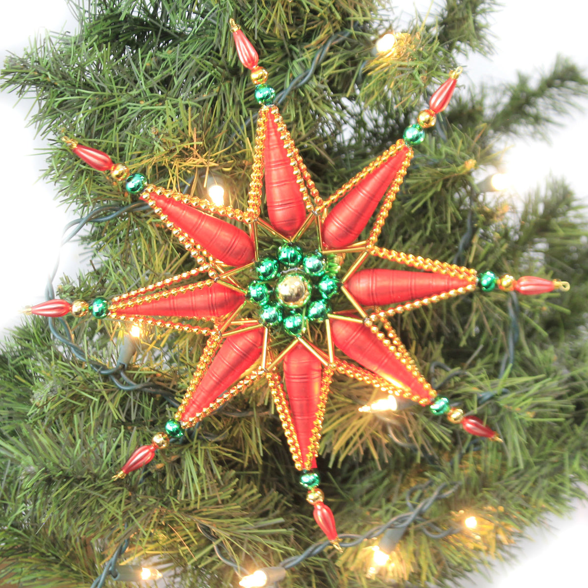 Tree Topper Finial Red Green Star Tree Topper - - SBKGifts.com