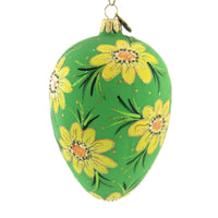 (51374) Blu Bom Egg W/ Yellow Spring Flowers, 5.50 Inch, Ornament Easter Floral Spring 18023 Blu