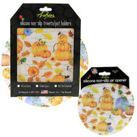 (51389) Tabletop Pumpkin Havest Silicone Pads, 10.00 Inch, Jar Opener Trivet Pot Holder And109