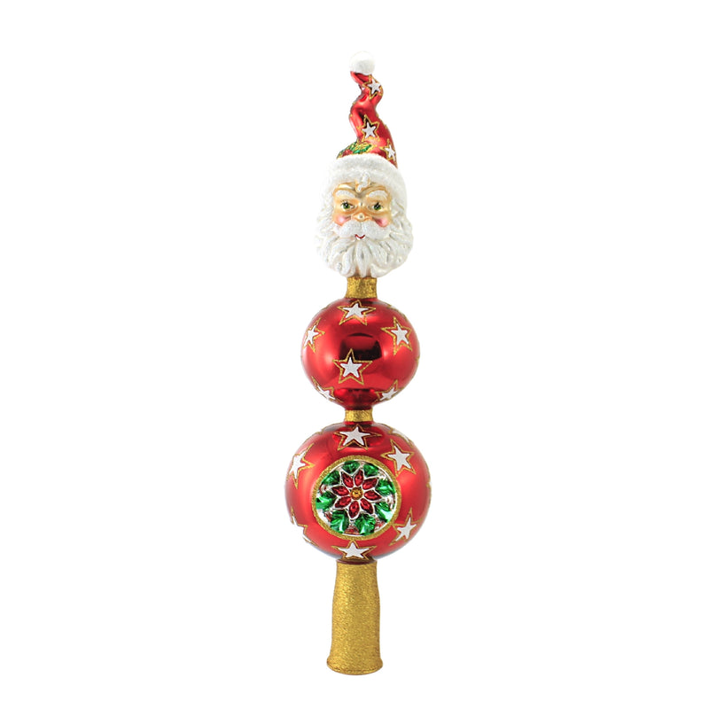 (51476) Blubom Santa Stars And Poinsettia, 16.50 Inch, Two Ball Christmas Tree Topper 2021169