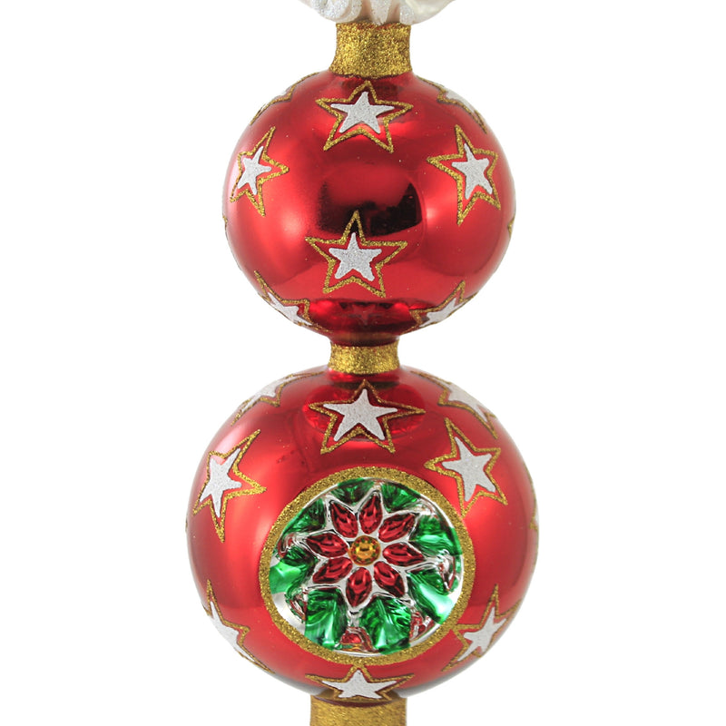 (51476) Blubom Santa Stars And Poinsettia, 16.50 Inch, Two Ball Christmas Tree Topper 2021169