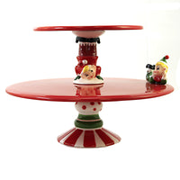 (51835) Tabletop Elf Tiered Pedestal Cake Plate, 6.25 Inch, Christmas Plater Stand Cs0136