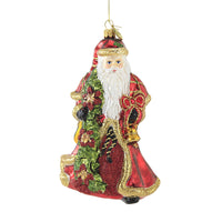 (51986) Huras Family Santa With Poinsettia Garland, 7.00 Inch, Ornament Christmas Flower Floral S495