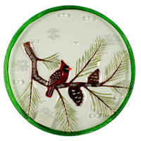 (52053) Tabletop Winter Cardinal Platter, 12.00 Inch, Red Bird Snowflakes Pine Cones Xm1194