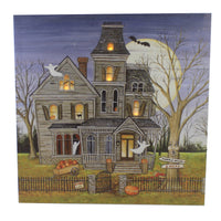 (52075) Halloween Haunted House Led Wall Art, 8.00 Inch, Halloween Picture Lights Up Xwal76396