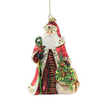 7.50 Inch Santa W/ Poinsettias Wreaths Ornament Floral Christmas S589a (52083)