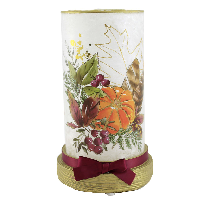 8.50 Inch Fall Foliage Cylinder W/ Base Glass Pumpkin Light Pre-Lit Ffm1287 (52170)