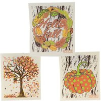 (52174) Swedish Dish Cloth Hello Fall Assortment, 7.75 Inch, Autumn Leaves Pumpkin W1042*1049*1028