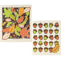 (52177) Swedish Dish Cloth Beautiful Fall Leaves And Acorn, 7.75 Inch, Autumn Colors W1028*1041