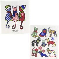 (52182) Swedish Dish Cloth Christmas Cats And Dogs, 7.75 Inch, Eco Friendly W438*W446