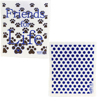 (52185) Swedish Dish Cloth Paw Prints And Blue Dots Set, 7.75 Inch, Friends For Life W447*W604