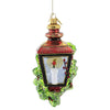 (52213) Huras Family Red Lantern & Evergreens, 6.50 Inch, Ornament Candle Berries Light S788