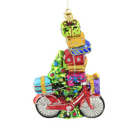 (52237) Huras Family Red Bike & Christmas Tree, 7.25 Inch, Ornament Package Bicycle Gift S849