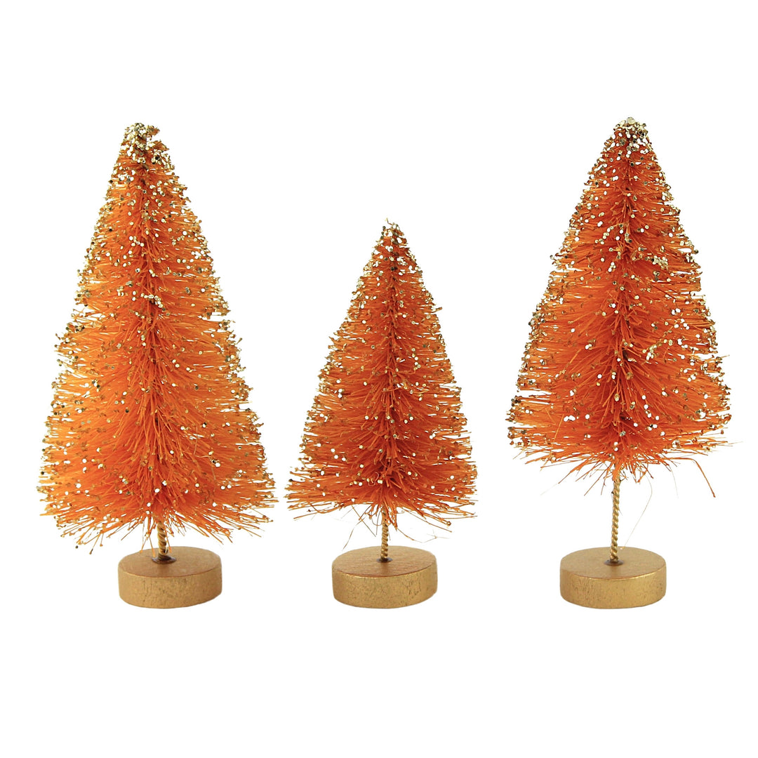 Bethany Lowe Mini Halloween Bottle Brush Trees with Gold Glitter (Set/7)