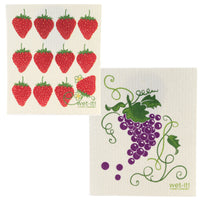 (52274) Swedish Dish Cloth Grapevine & Strawberries, 7.75 Inch, Eco Friendly W301*W308