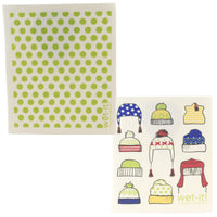 (52278) Swedish Dish Cloth Green Dots & Toboggans, 7.75 Inch, Eco Friendly W603*W1032