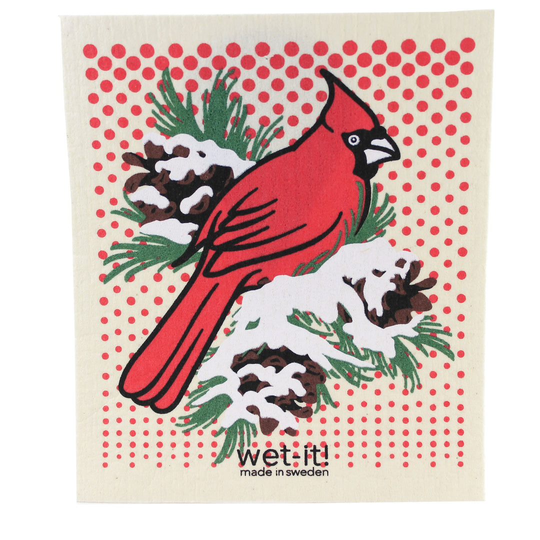 Christmas Cardinal Birds Biodegradable Swedish Dishcloth