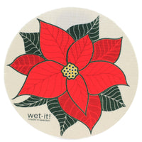 Swedish Dish Cloth Poinsettia Snowflakes Round - - SBKGifts.com