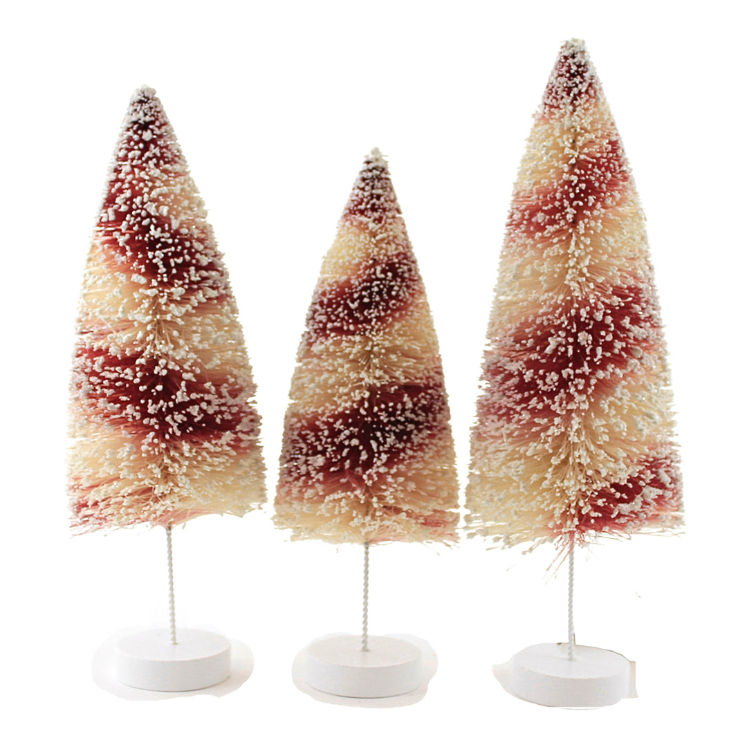 Candy Cane Striped Red White Skinny Bottle Brush Christmas Trees Set of 3