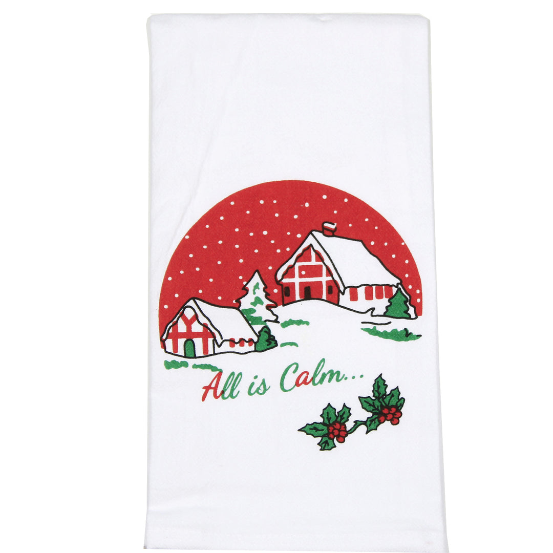 Decorative Towel All Is Calm Set/2 Cotton Kitchen Christmas Retro