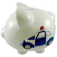 (5238) Bank Police Piggy Bank, 7.75 Inch, Ceramic Piggy Coins Cr100pc