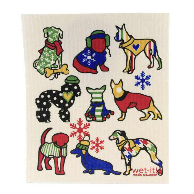 Swedish Dish Cloth Green Dots & Christmas Dogs - - SBKGifts.com