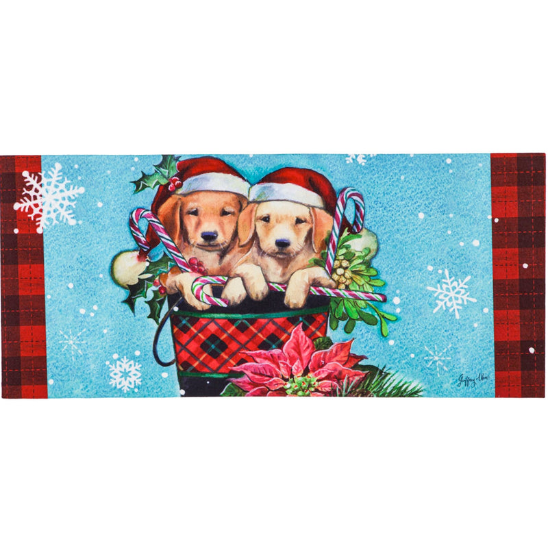 (52495) Evergreen Christmas Puppy Bucket Mat, 0.25 Inch, Sassafras Lab Winter Poinsettia 431883