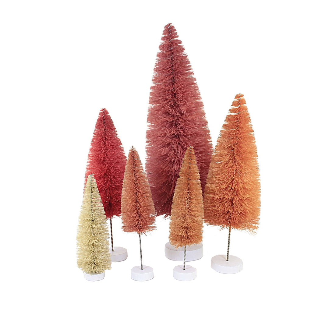 Mini Bottle Brush Christmas Tree, 4.25 Tall, Cream With White Snow and PINK  Bead Topper 