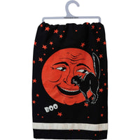 (53089) Decorative Towel Laughing Moon & Black Cat, 28.00 Inch, Halloween 100% Cotton Kitchen 101876