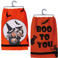 (53094) Decorative Towel Owl Witch & Boo To You, 28.00 Inch, Halloween 100% Cotton Kitchen 101875*101770