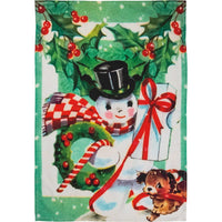 (53286) Decorative Towel Retro Snowman With Puppy, 28.00 Inch, 100% Cotton Kitchen Frosty 106236