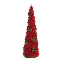 (53341) One Hundred 80 Degrees Berry Cone Candle, 10.75 Inch, Retro Holly Leaves Hg0117