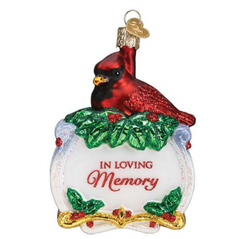 Old World Christmas Memorial Cardinal Glass In Loving Memory 16136. (53379)